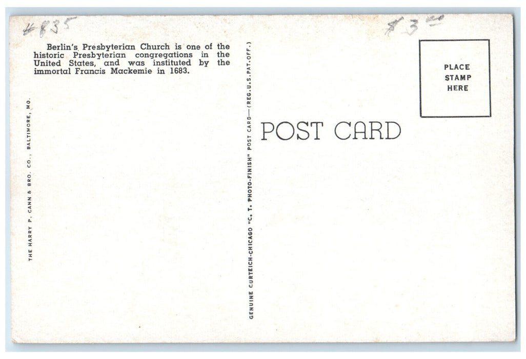 c1940's Buckingham Presbyterian Church Berlin Maryland MD Unposted Postcard