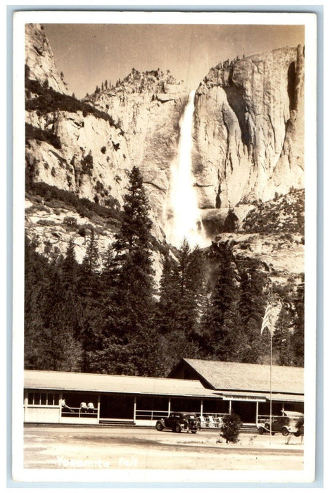 c1940's Yosemite Fall Lodge Cars Waterfalls California CA RPPC Photo Postcard