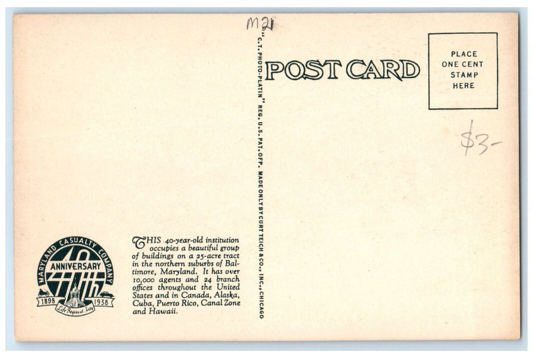 c1940's Home Office Buildings Maryland Casualty Company Baltimore MD Postcard