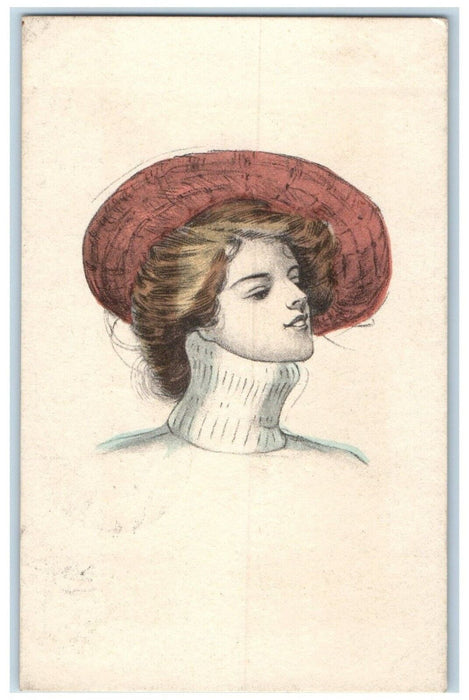 1911 Pretty Woman Brown Hair Big Hat Point Marion Pennsylvania PA Postcard