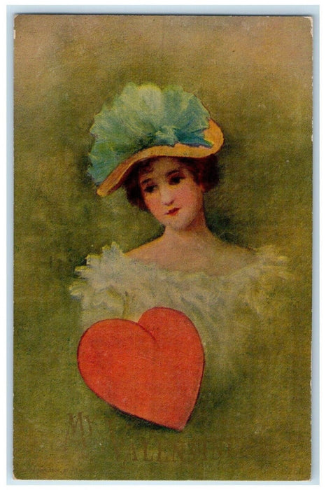 1907 Valentine Heart Woman Handpainted Hagerstown Maryland MD Antique Postcard