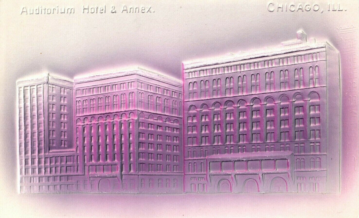 c1905 Airbrushed Auditorium Hotel & Annex Chicago Illinois IL Embossed Postcard