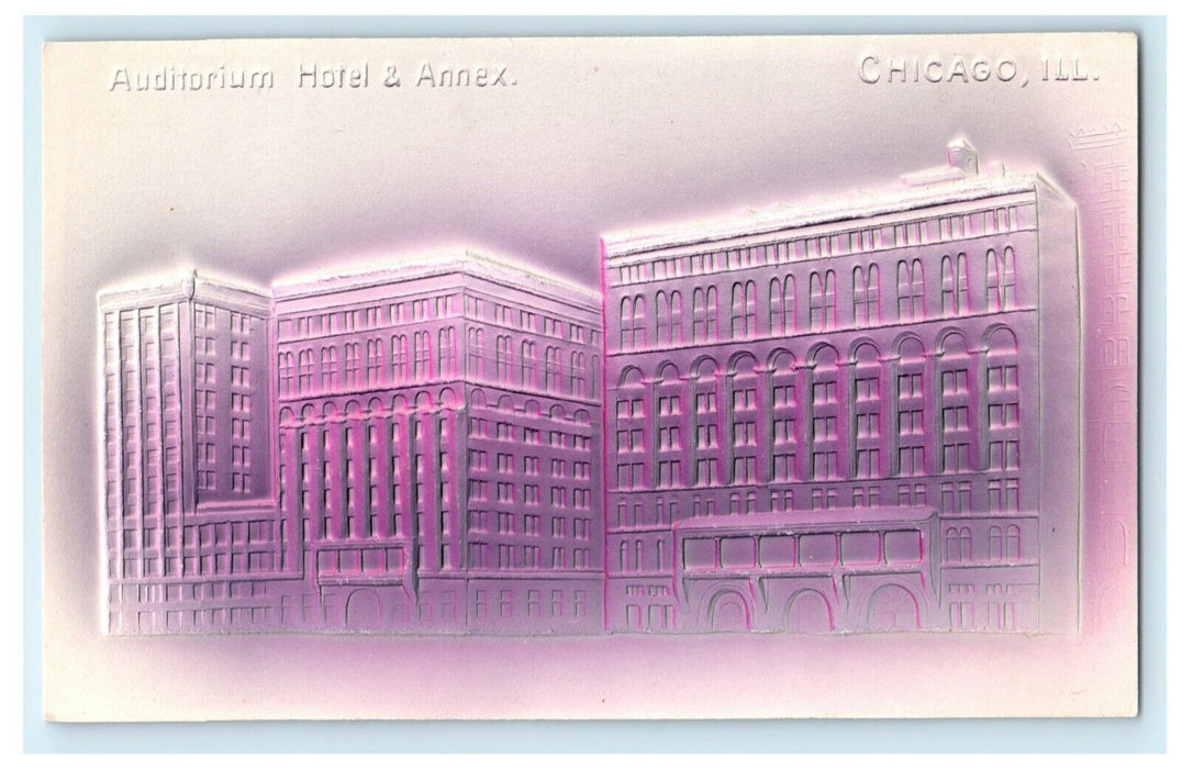 c1905 Airbrushed Auditorium Hotel & Annex Chicago Illinois IL Embossed Postcard