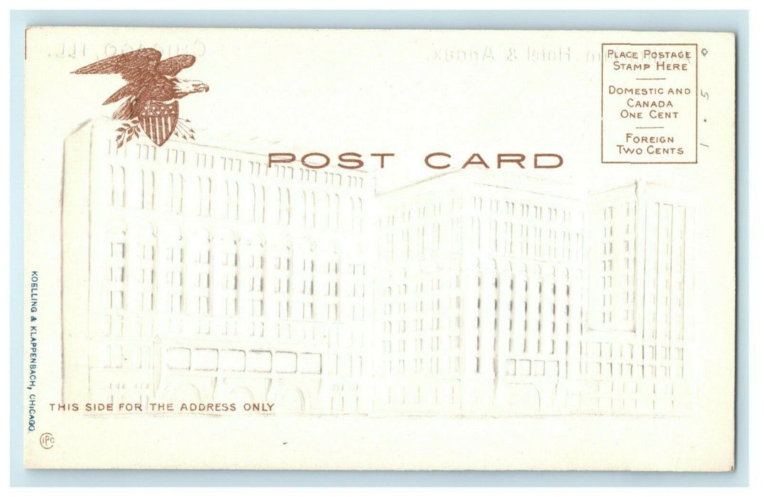 c1905 Airbrushed Auditorium Hotel & Annex Chicago Illinois IL Embossed Postcard