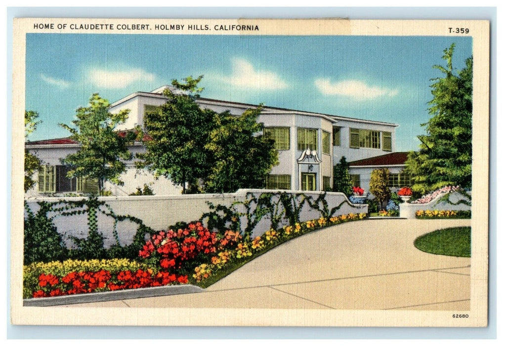 c1940's Home Of Claudette Colbert Holmby Hills California CA Vintage Postcard