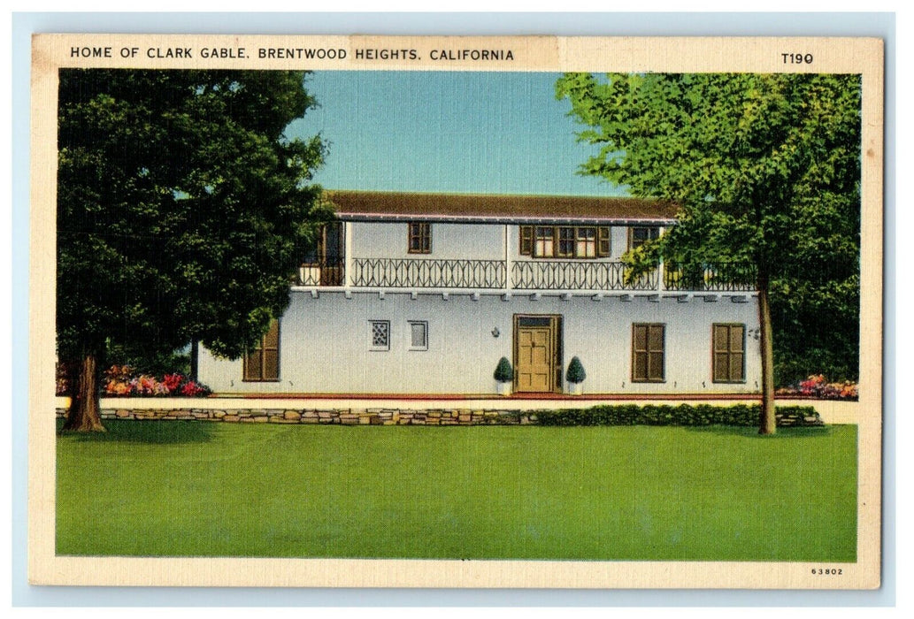 c1940's Home Of Clark Gable Brentwood Heights California CA Vintage Postcard