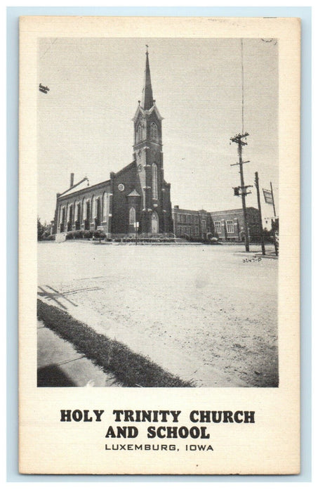 c1940's Holy Trinity Church And School Luxemburg Iowa IA Unposted Postcard