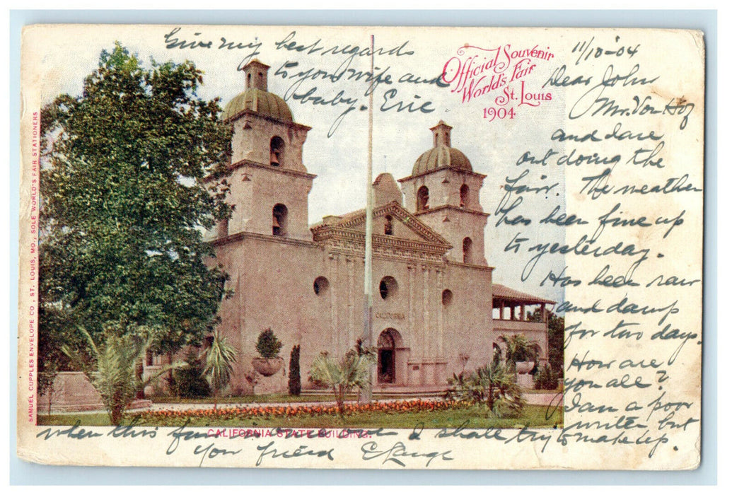 1904 California State Building, St. Louis Official Souvenir Flushing NY Postcard