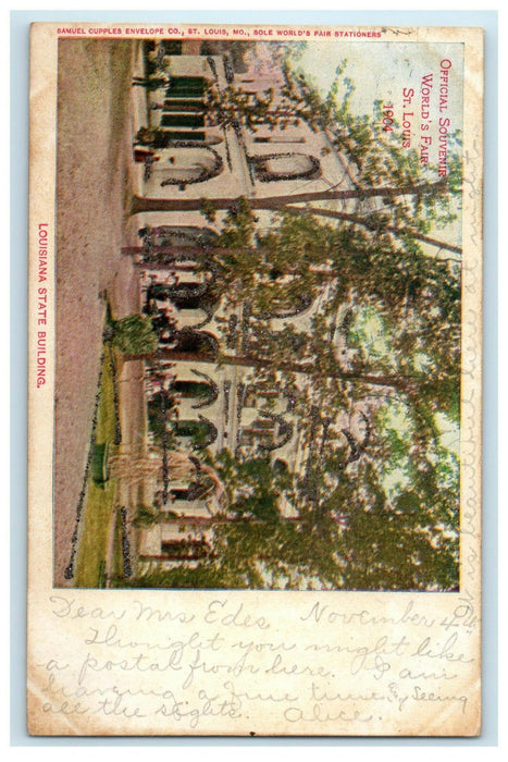 1904 Louisiana State Building, St. Louis Official Souvenir Posted Postcard