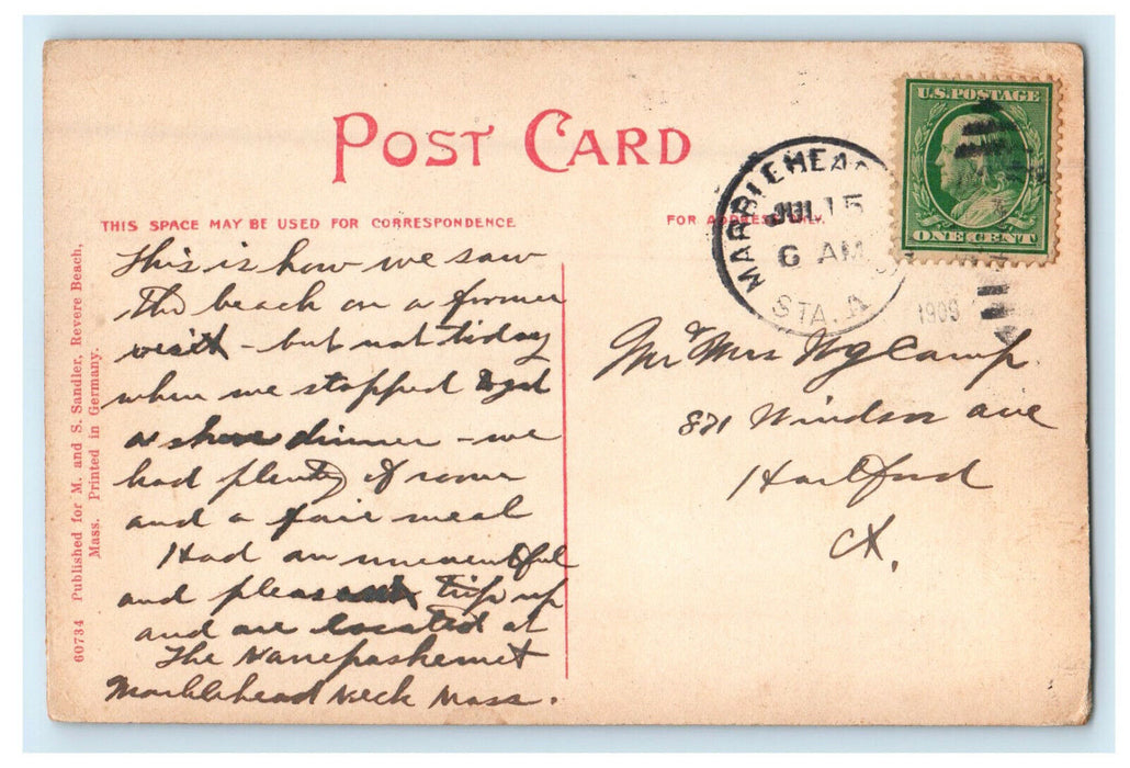 1909 Sunday at Revere Beach Massachusetts MA Antique Posted Postcard