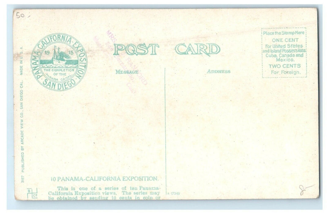 San Diego CA, View From Balboa Park Panama California Exposition 1915 Postcard