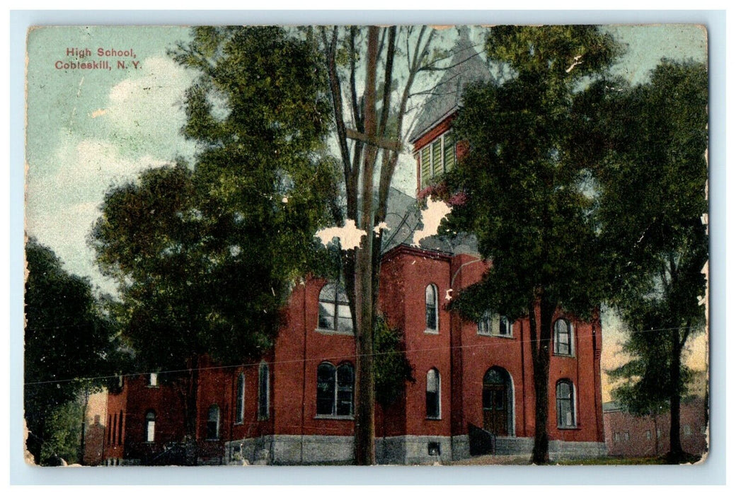 1909 High School Building Cobleskill Haines Falls New York NY Antique Postcard