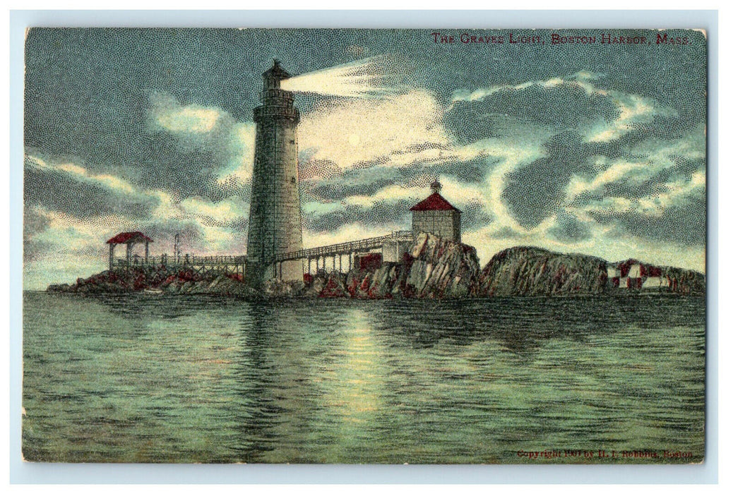 c1910 The Graves Light, Boston Harbor Massachusetts MA Antique Postcard