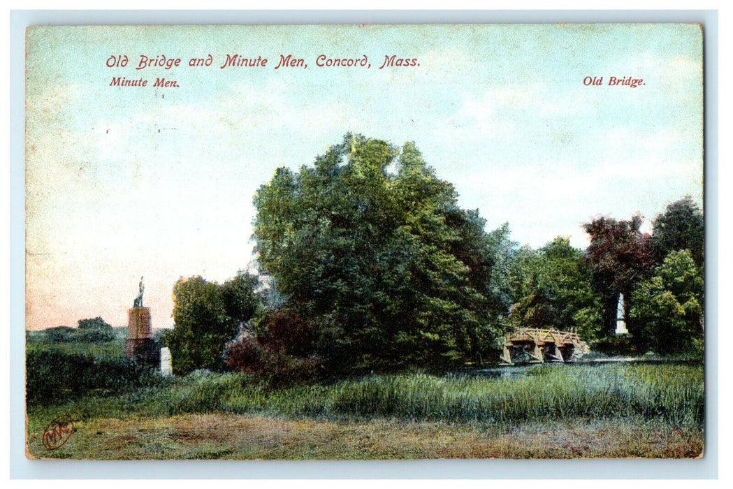 c1910 Old Bridge and Minute Men Concord Massachusetts MA Postcard