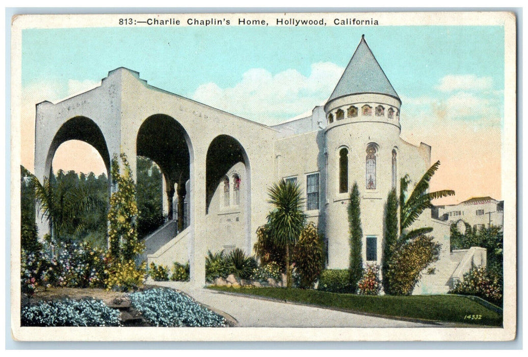 c1930s Charlie Chaplin's Home, Hollywood California CA Vintage Postcard