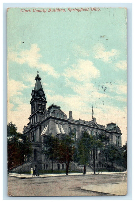 1911 Clark County Building Street View Springfield Ohio OH Antique Postcard