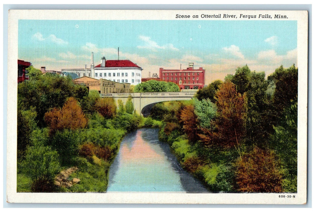 c1930's Scene on Ottertail River, Fergus Falls, Minnesota MN Postcard