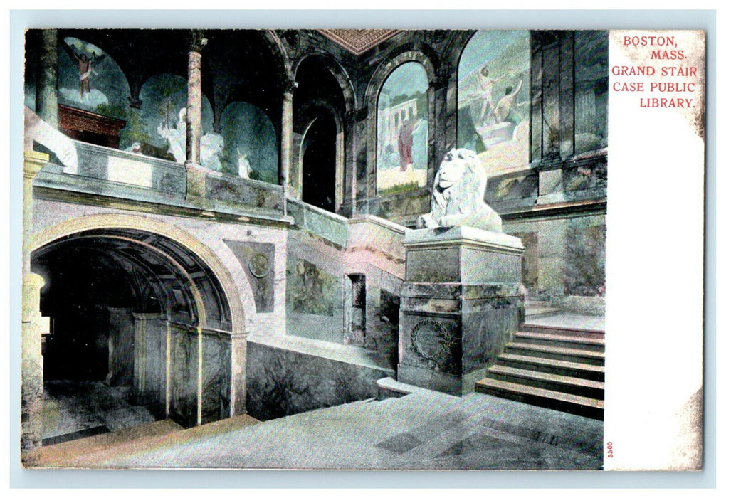 c1905 Grand Stair Case Public Library Boston Massachusetts MA Postcard