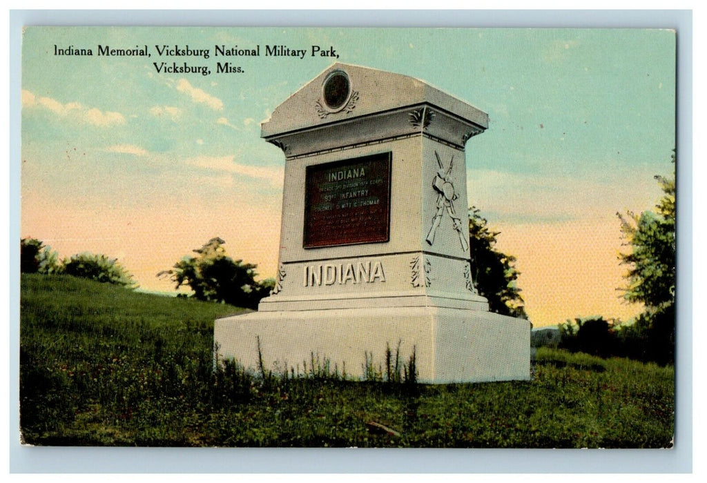 c1910's Indiana Memorial Vicksburg National Military Park Vicksburg MA Postcard