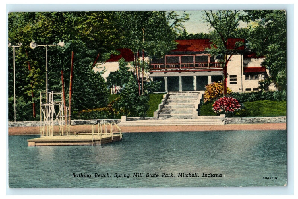 Bathing Beach Spring Mill State Park Mitchell Indiana Vintage Antique Postcard