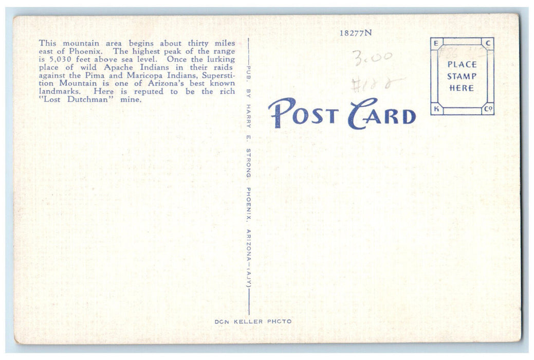 c1940s Superstition Mountain Location of Lost Dutchman Mine Phoenix AZ Postcard