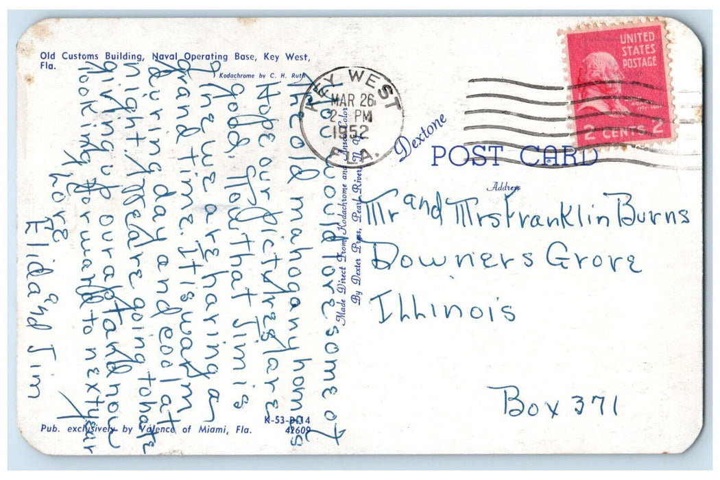 1952 Old Customs Building, Naval Operating Base, Key West FL Postcard