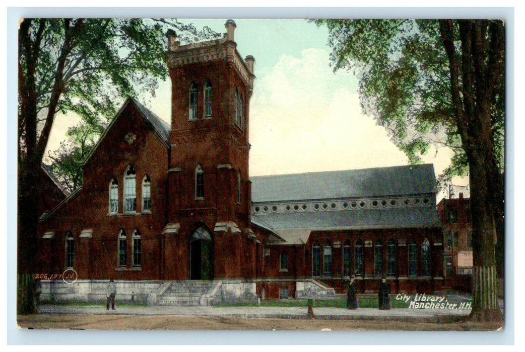 c1910's City Library Manchester New Hampshire NH Antique Postcard
