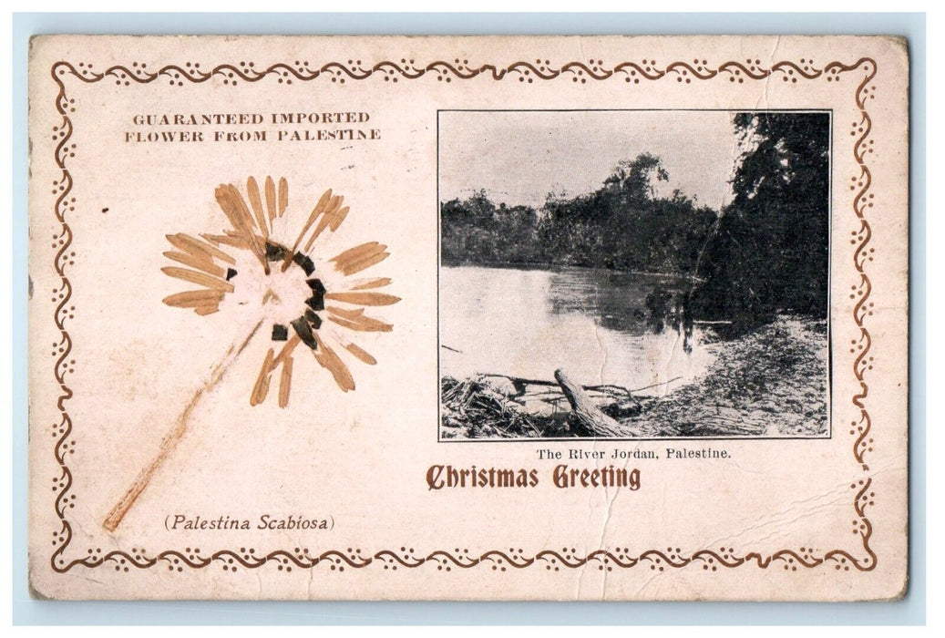 1908 The River Jordan Palestine Christmas Greetings Posted Antique Postcard