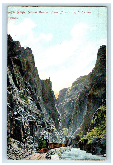 c1910 Train Moving, Royal Gorge, Grand Canon of the Arkansas, CO Postcard