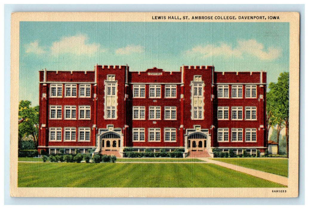 c1940s Lewis Hall St. Ambrose College Davenport Iowa IA Postcard