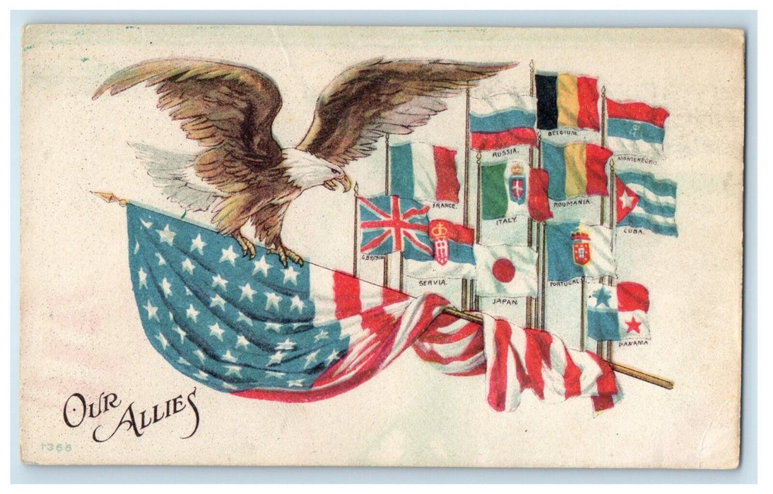 1918 View Of Our Allies Eagle Patriotic Flags Posted Antique Postcard