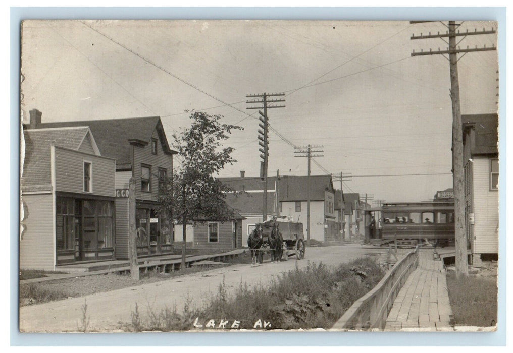 1909 Lake Avenue Blasdell New York Streetcar Horse Wagon RPPC Photo Postcard
