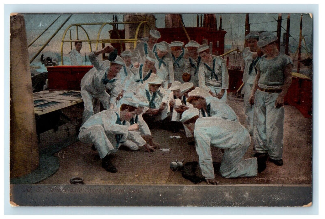 c1905 US Sailors Life Sports Aboard Ship Unposted Antique Postcard
