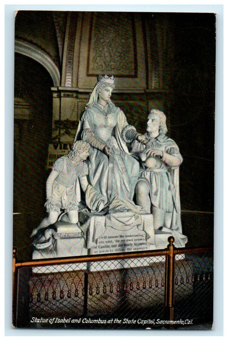 c1910's Statue Of Isabel Columbus At State Capitol Sacramento CA Postcard