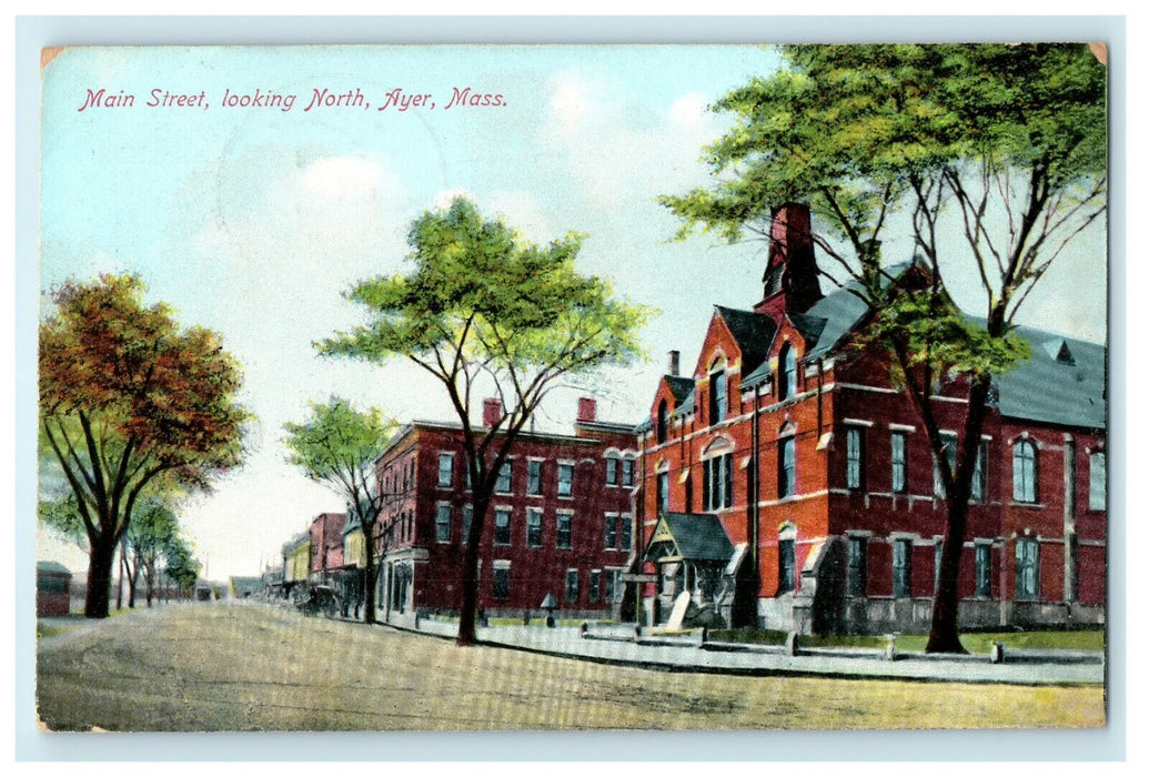 1909 Main Street Looking North Ayer Massachusetts MA Antique Postcard