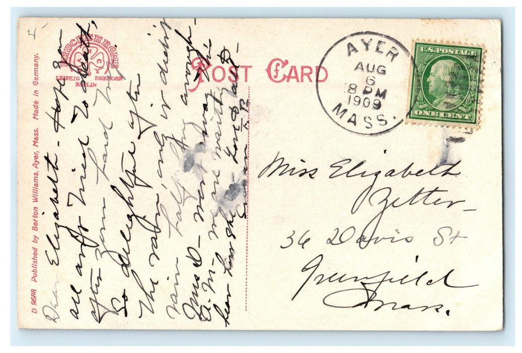 1909 Main Street Looking North Ayer Massachusetts MA Antique Postcard