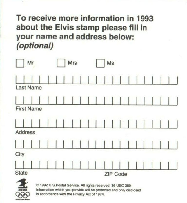 1993 Elvis Rock & Roll Singer Official Ballot Memphis TN Advertising Postcard