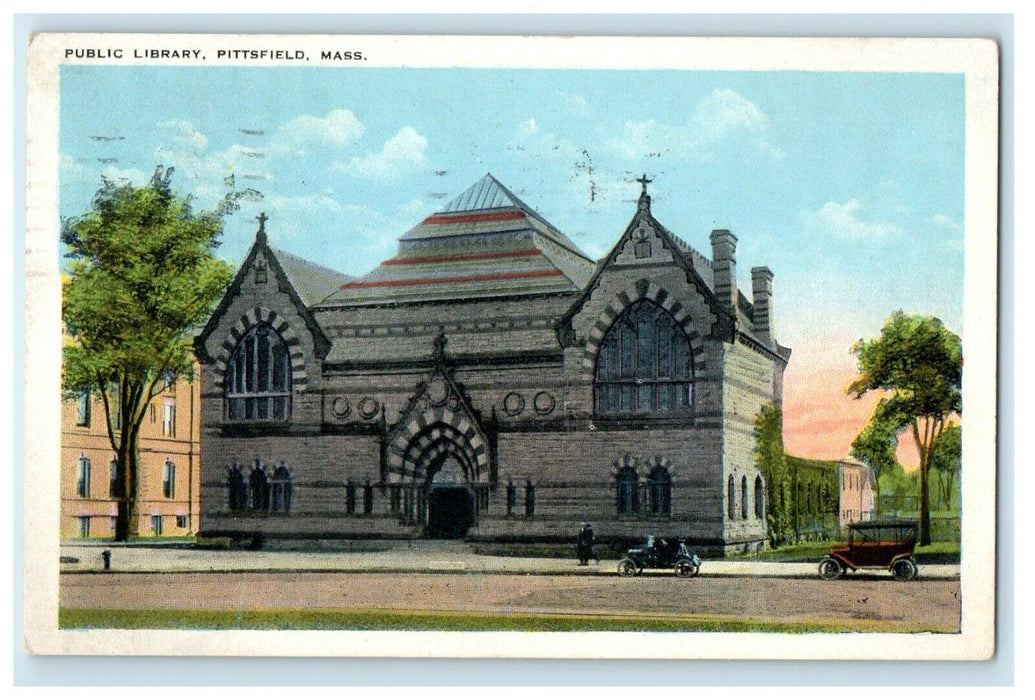 1923 Public Library Street View Pittsfield Massachusetts MA Vintage Postcard