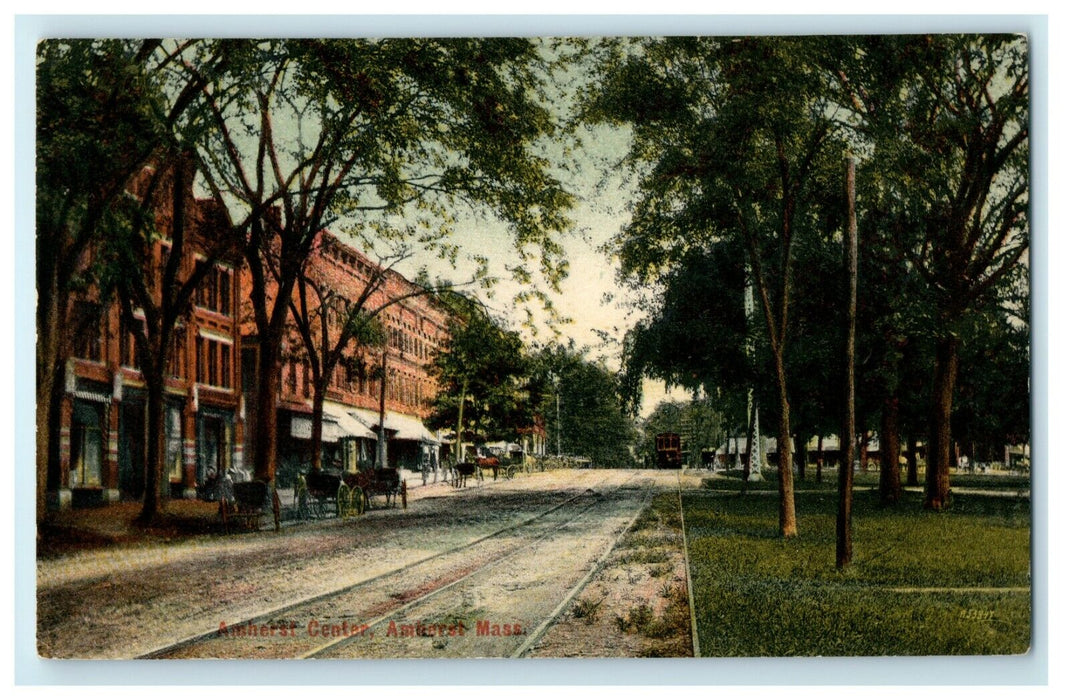 Amherst Center Trolley Train Railway Carriages Amherst Massachusetts MA Postcard