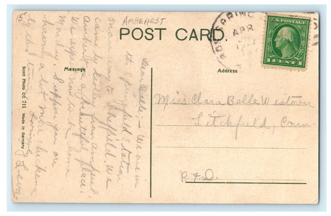 Amherst Center Trolley Train Railway Carriages Amherst Massachusetts MA Postcard