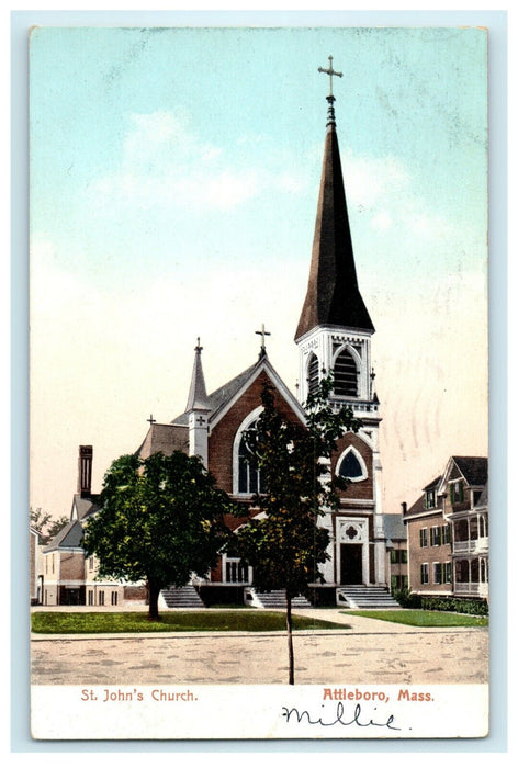 1906 St. John's Church Attleboro Massachusetts MA Antique Postcard