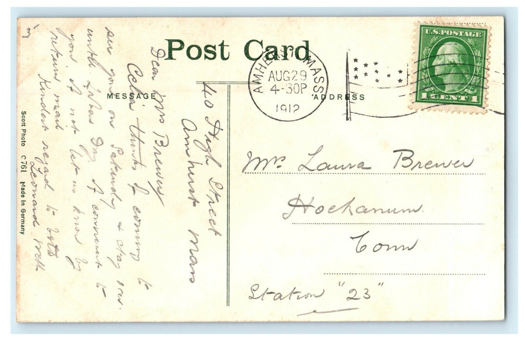 1912 The Common Amherst Massachusetts MA Posted Antique Postcard