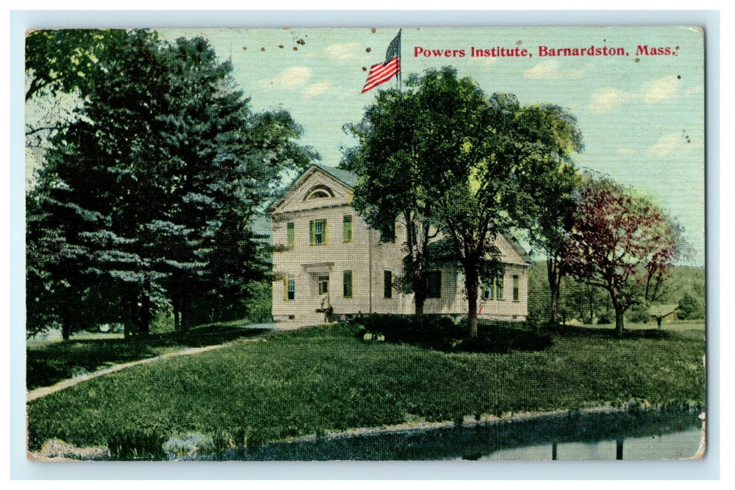 1911 Power Institute Barnardston USA Flag Massachusetts MA Antique Postcard