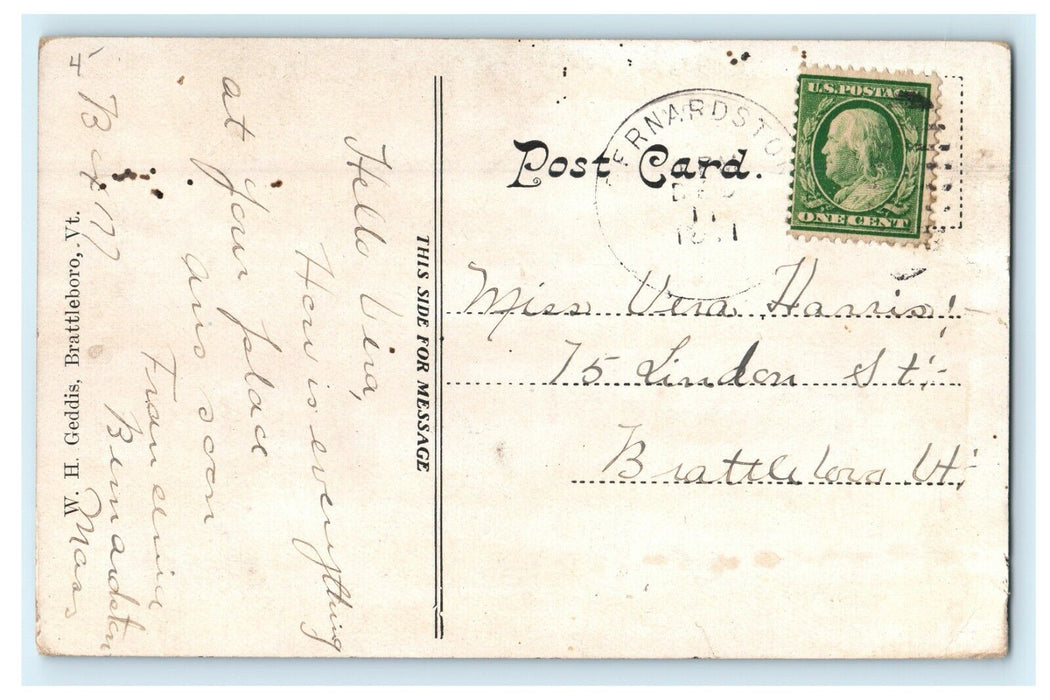 1911 Power Institute Barnardston USA Flag Massachusetts MA Antique Postcard