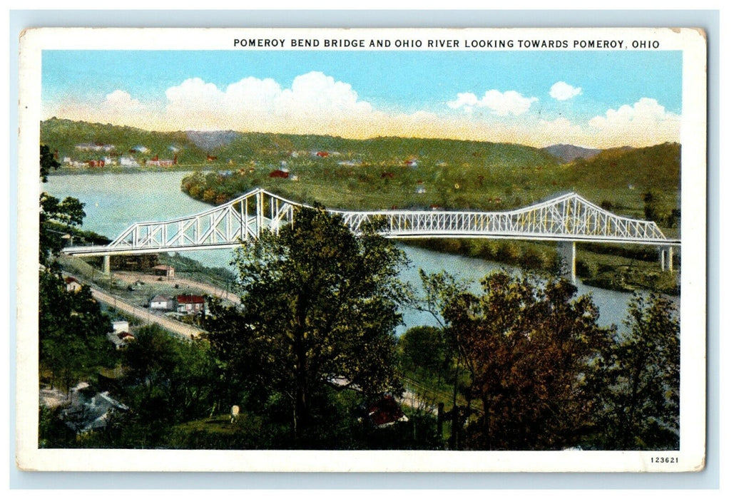 c1920's Pomeroy Bend Bridge Ohio River Looking Towards Pomeroy OH Postcard