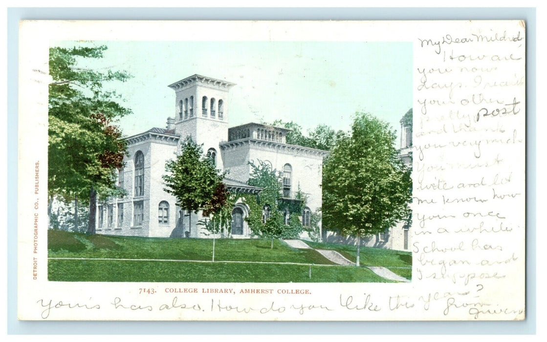 1905 College Library Amherst Massachusetts MA Antique Postcard