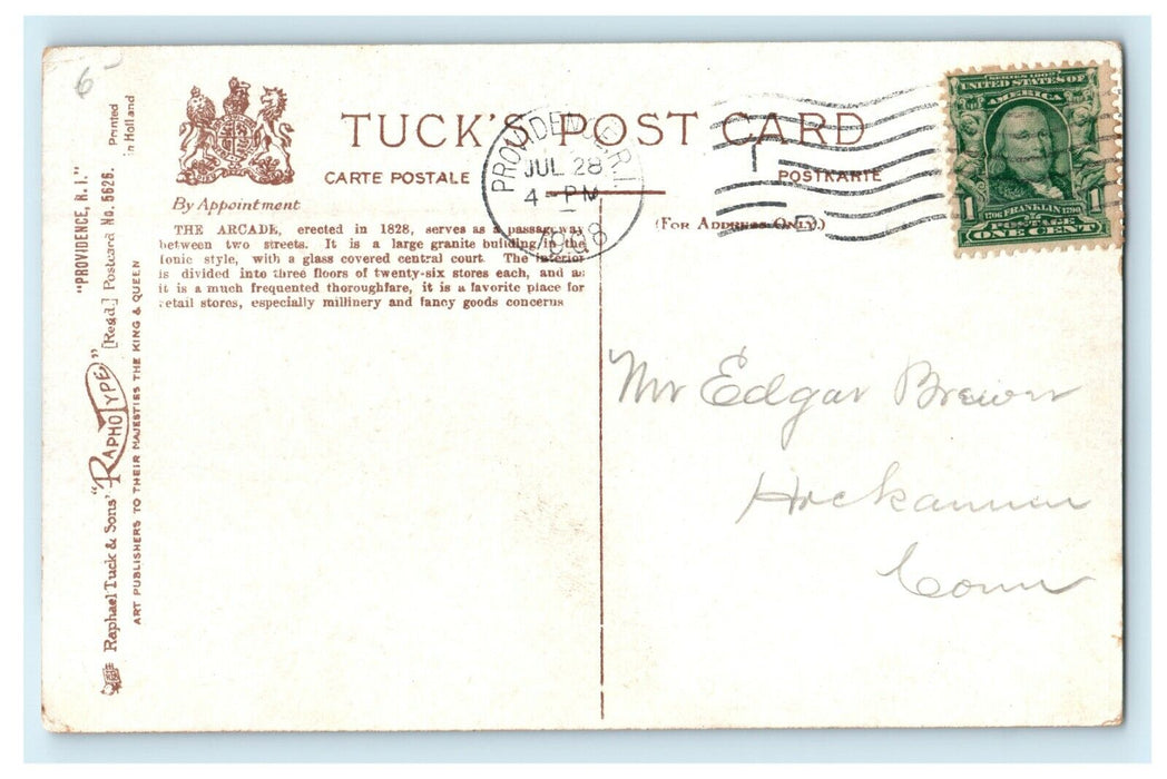 1913 The Arcade, Westminster Street Providence, Rhode Island RI Tuck Postcard