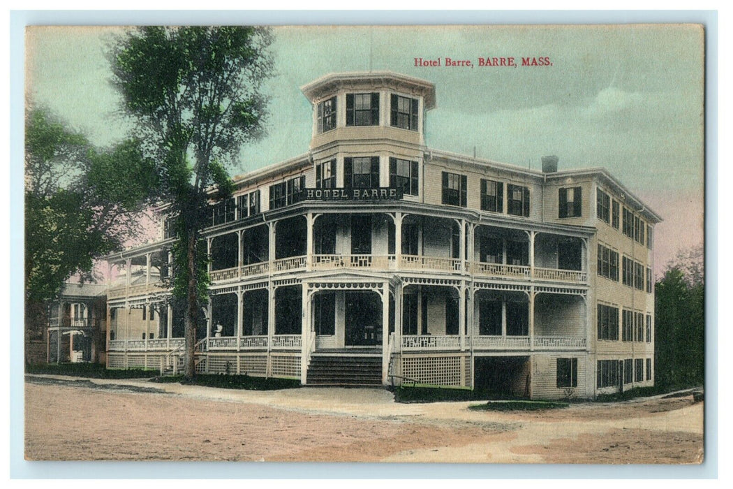 1910 Barre Hotel Building Street View Barre Massachusetts MA Antique Postcard