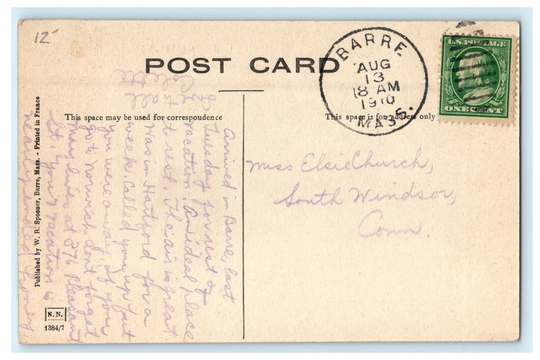 1910 Barre Hotel Building Street View Barre Massachusetts MA Antique Postcard