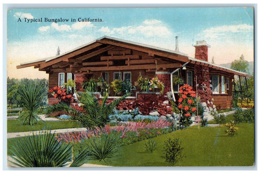 c1910 Surrounded By Flowers, A Typical Bungalow in California CA Postcard